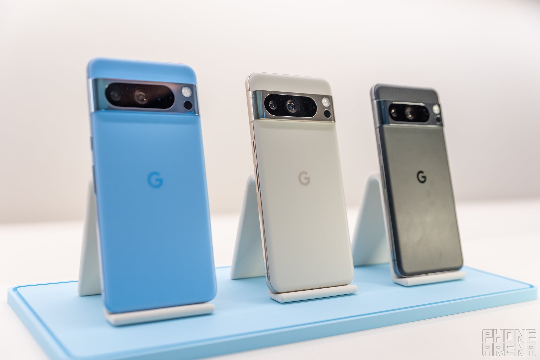 Pixel 8 Pro comes in three colors (Image credit - PhoneArena - Google Pixel 8 Pro Review: More AI tricks and gradual improvements all around