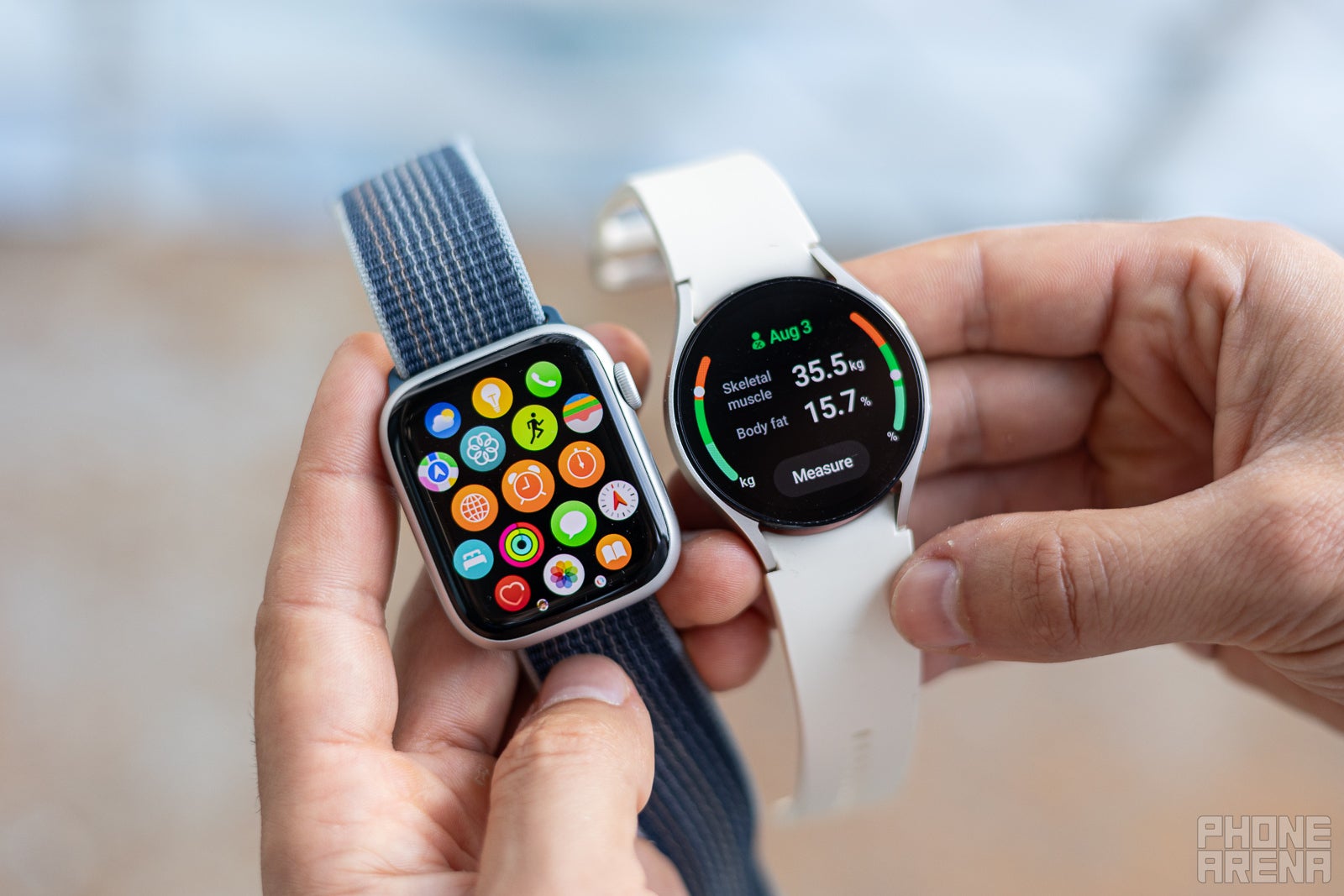 (Image Credit - PhoneArena) Samsung offers a few cool experimental features like measuring your Body Fat and BMI - Apple Watch Series 9 vs Samsung Galaxy Watch 6: differences explained