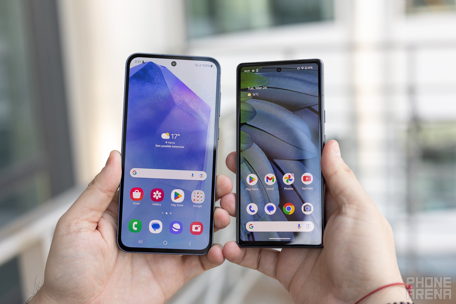 Image Credit––PhoneArena - Galaxy A55 5G vs Pixel 7a: With great value comes great responsibility