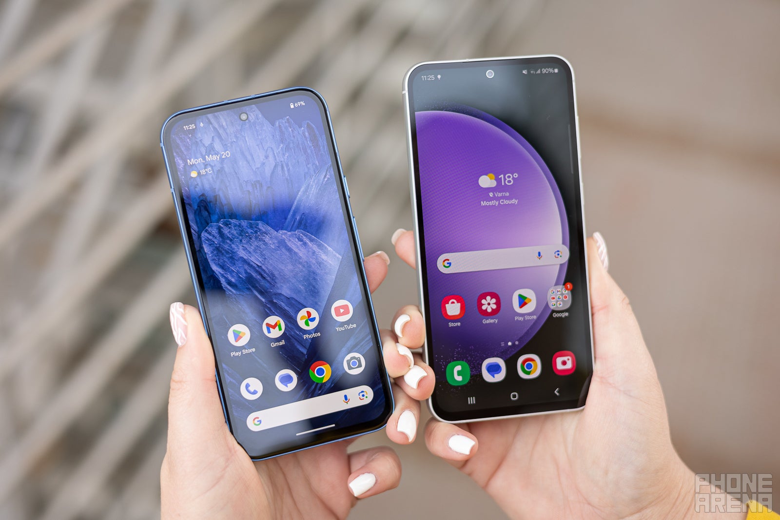 Pixel 8a vs Galaxy S23 FE displays. (Image by PhoneArena) - Google Pixel 8a vs Samsung Galaxy S23 FE: Is it worth paying $130 more for the Fan Edition?