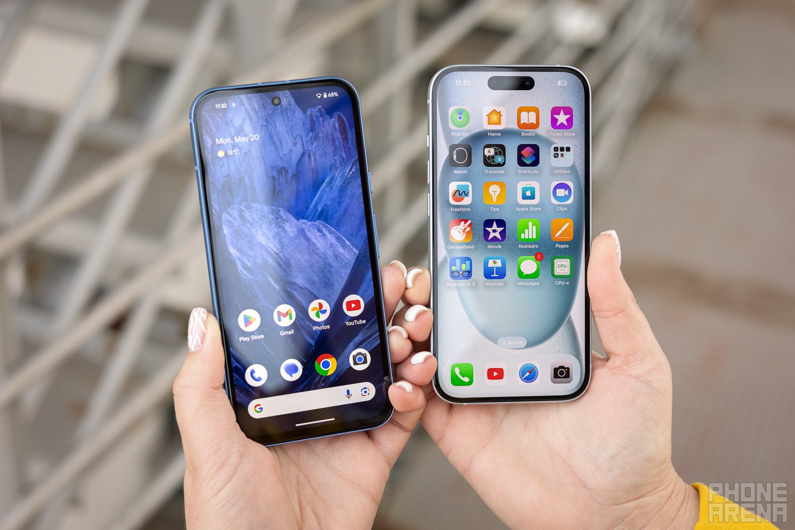 The Pixel has chubby bezels (Image by PhoneArena) - Google Pixel 8a vs iPhone 15: Has the iPhone found its budget nemesis?