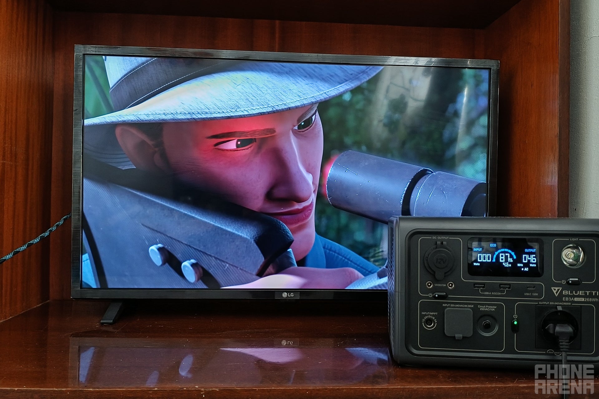 Watching TV during a power outage is a breeze! (Image credit - PhoneArena) - BLUETTI EB3A Review: Compact warrior