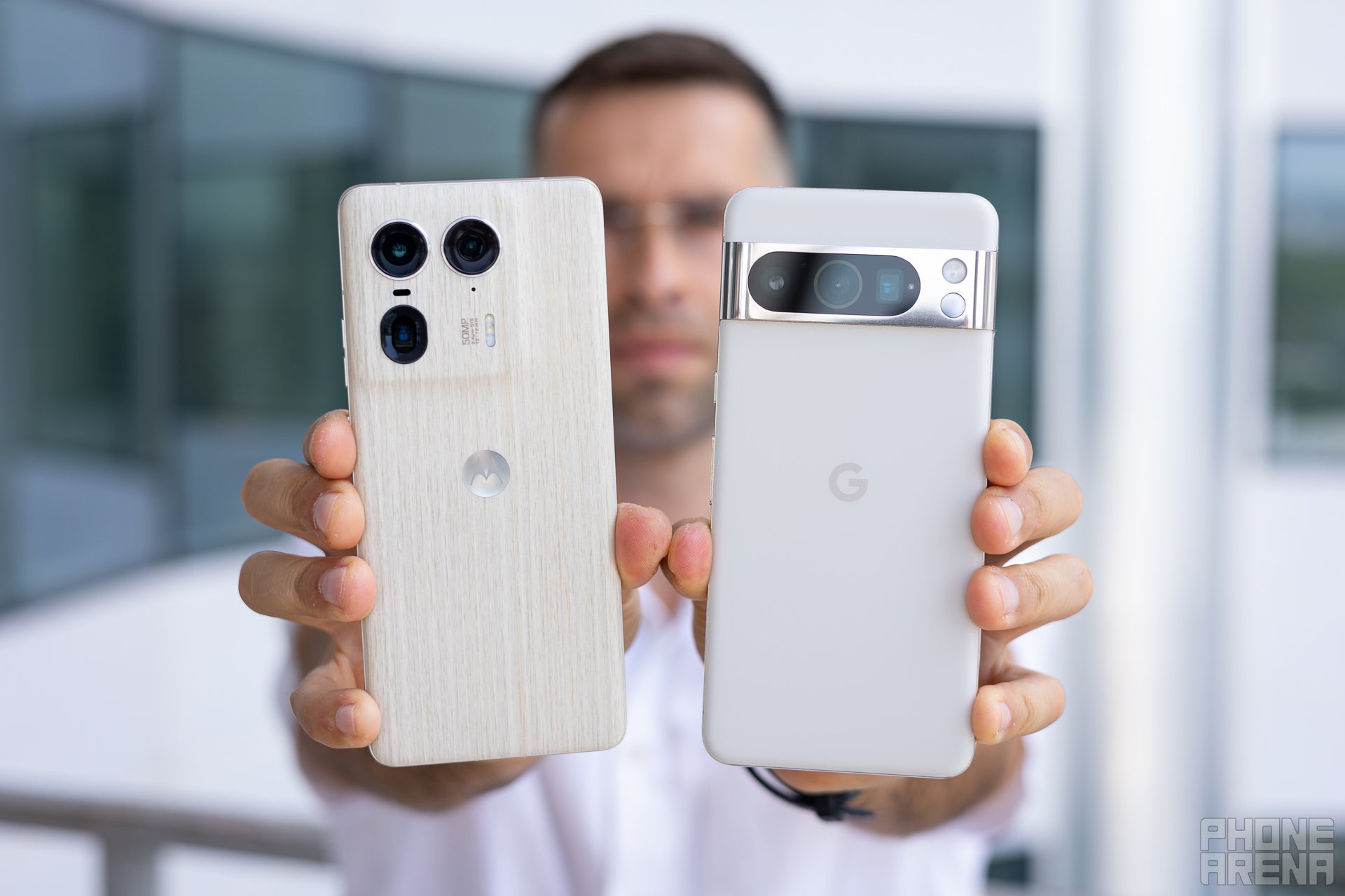 Wood versus glass, which one is better? (Image by PhoneArena) - Motorola Edge 50 Ultra vs Google Pixel 8 Pro