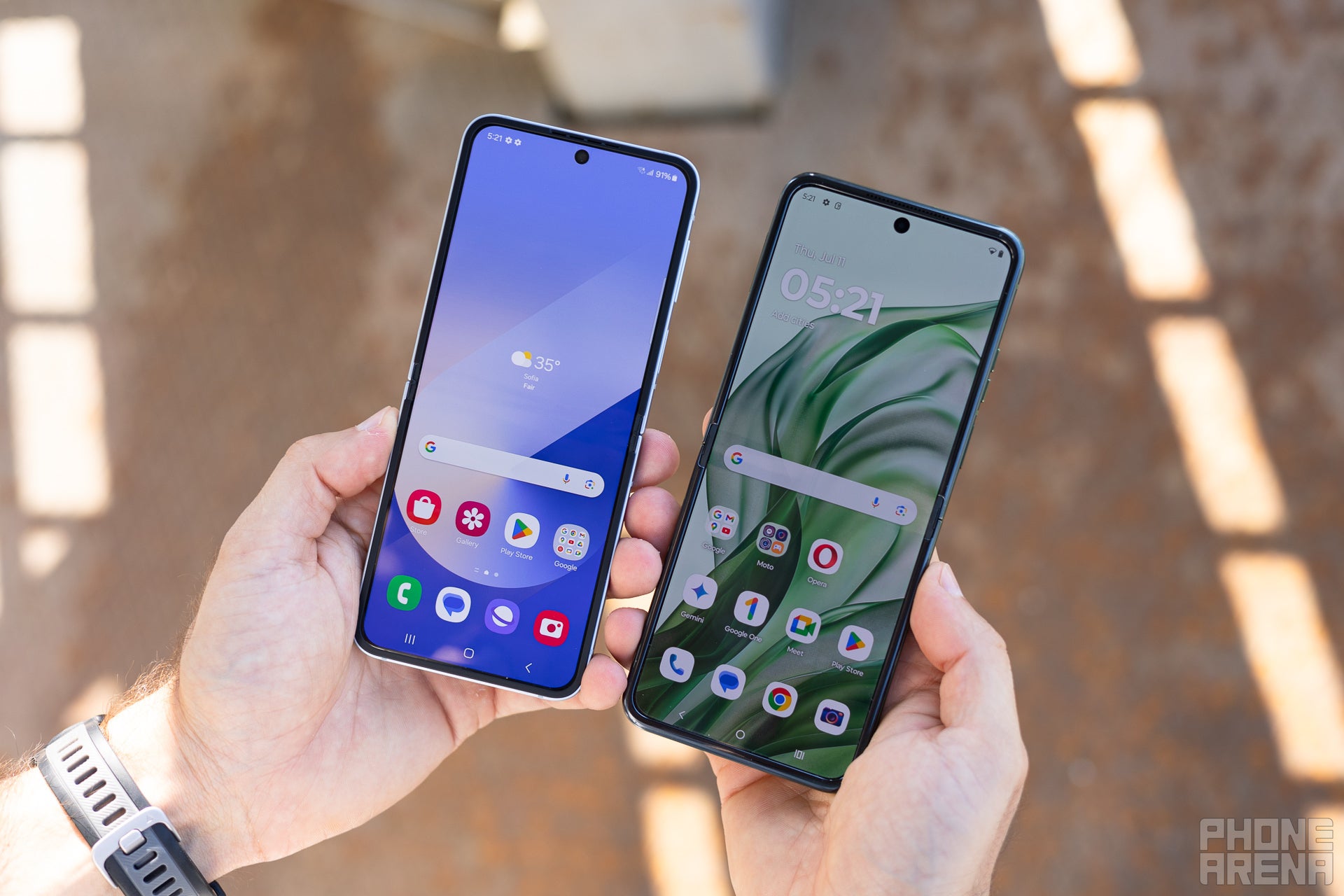Samsung Galaxy Z Flip 6 next to Motorola Razr Plus (2024) both opened