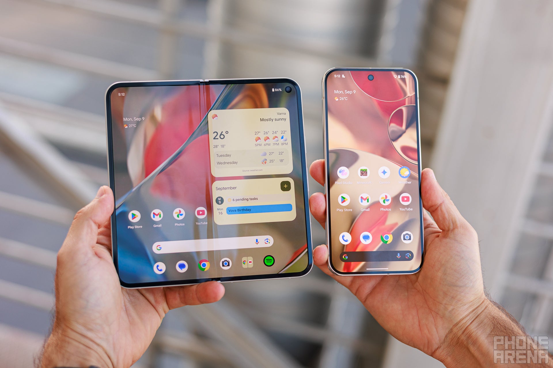 Although it has two screens, the Pixel 9 Pro Fold is easily outshined by the regular flagship in terms of screen properties (Image by PhoneArena) - Google Pixel 9 Pro Fold vs Pixel 9 Pro XL: Bigger is not always better, and the XL knows it!