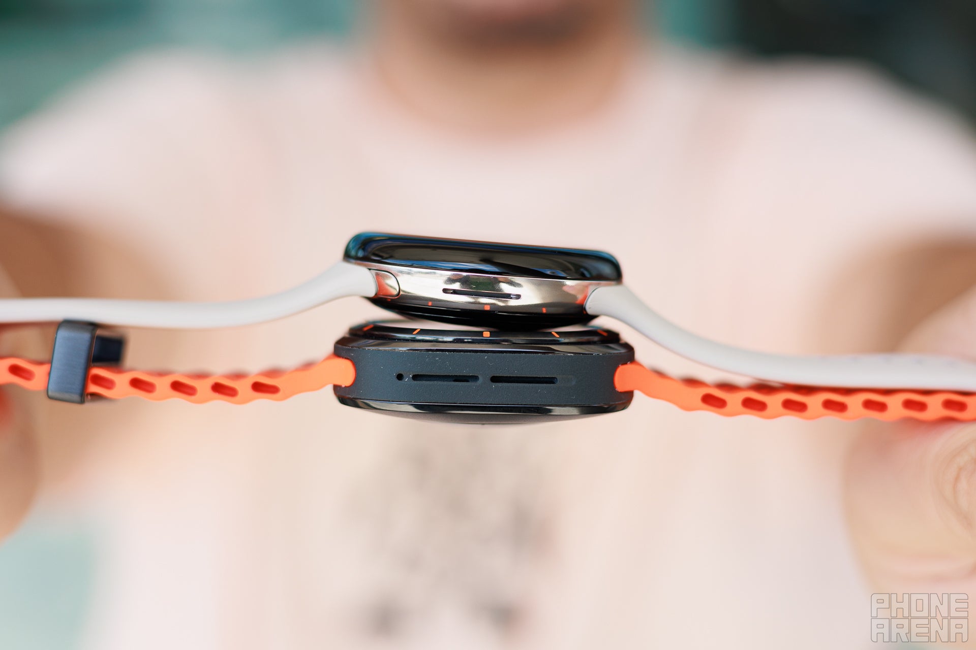 Solid loudspeakers and microphones in both of these (Image by PhoneArena) - Google Pixel Watch 3 vs Galaxy Watch Ultra: A Wear OS battle