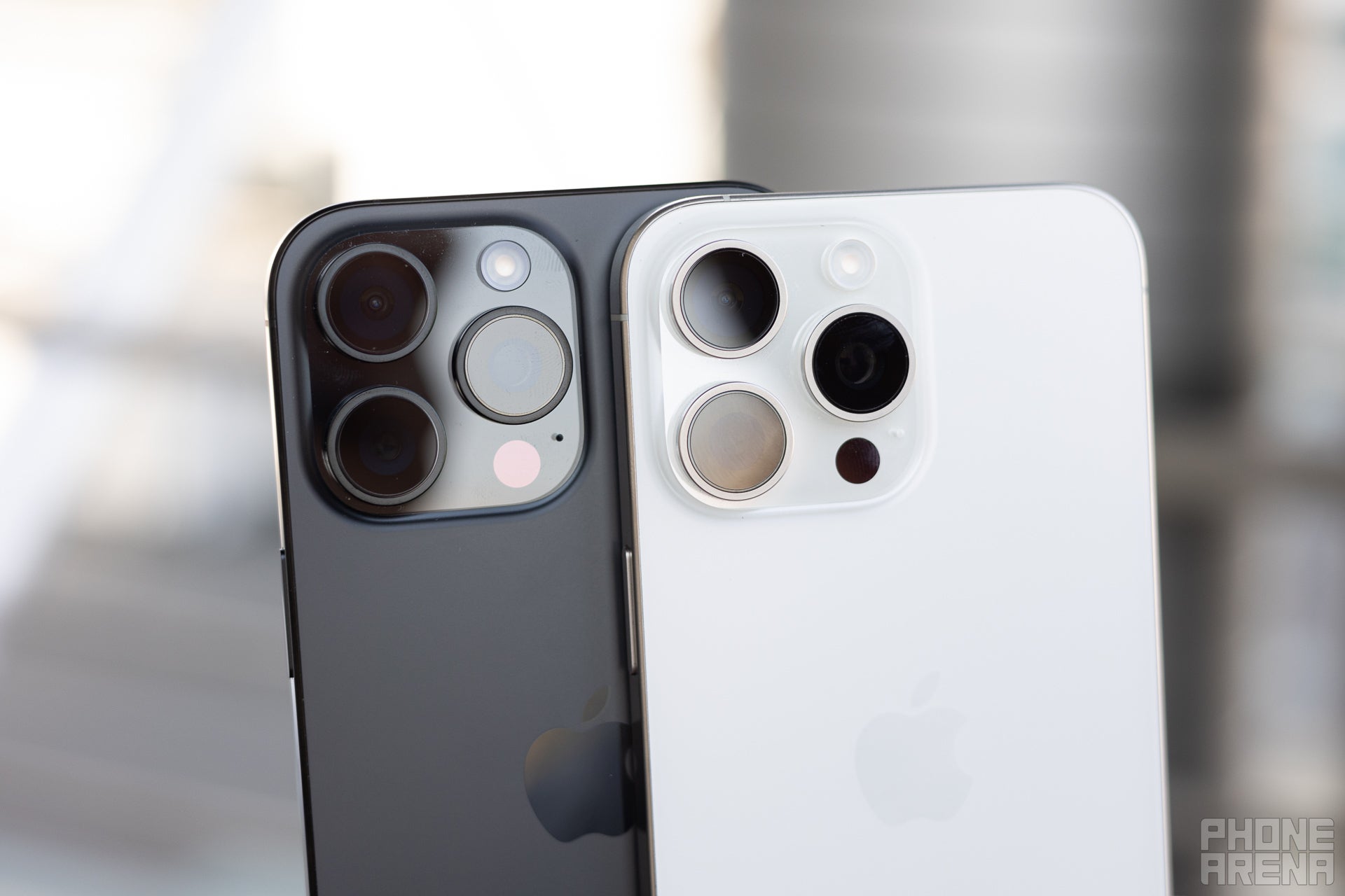 Apple iPhone 16 Pro Max next to iPhone 15 Pro Max camera close-up