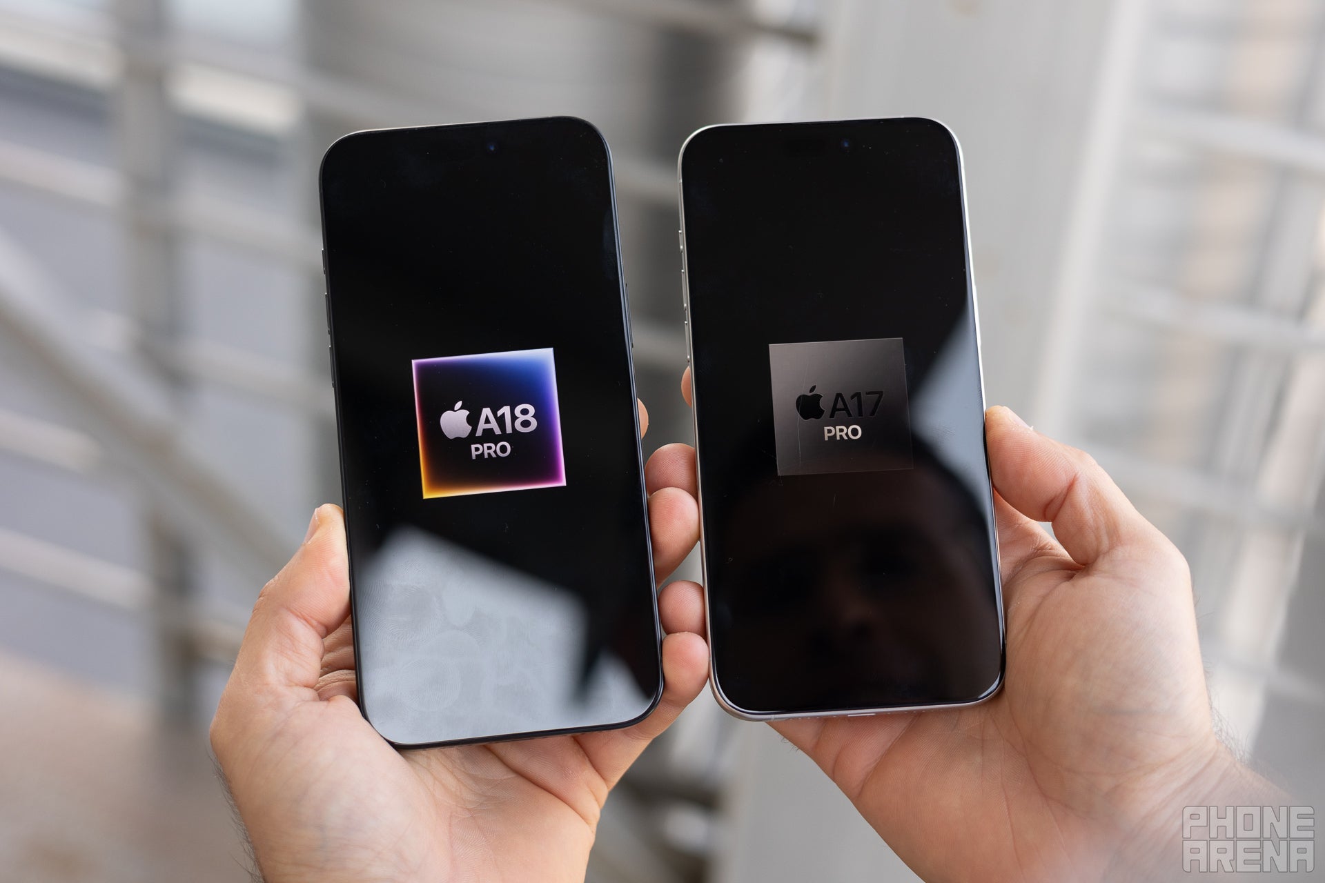 Apple iPhone 16 Pro Max next to iPhone 15 Pro Max CPU on display