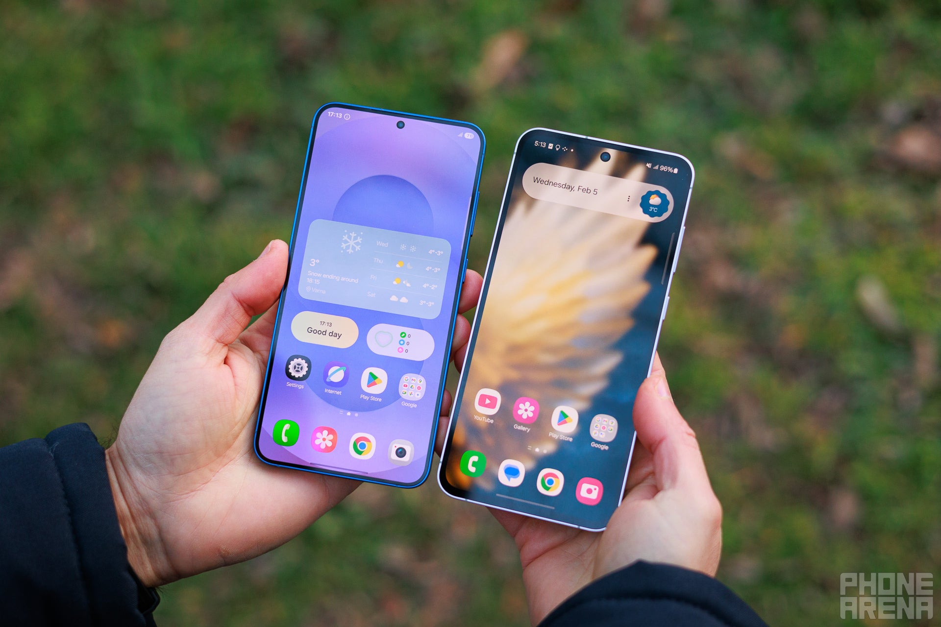 The S25 Plus has fitted the same display size as the FE but in a much smaller body. Image by PhoneArena - Galaxy S25 Plus vs Galaxy S24 FE: Innovation vs. value