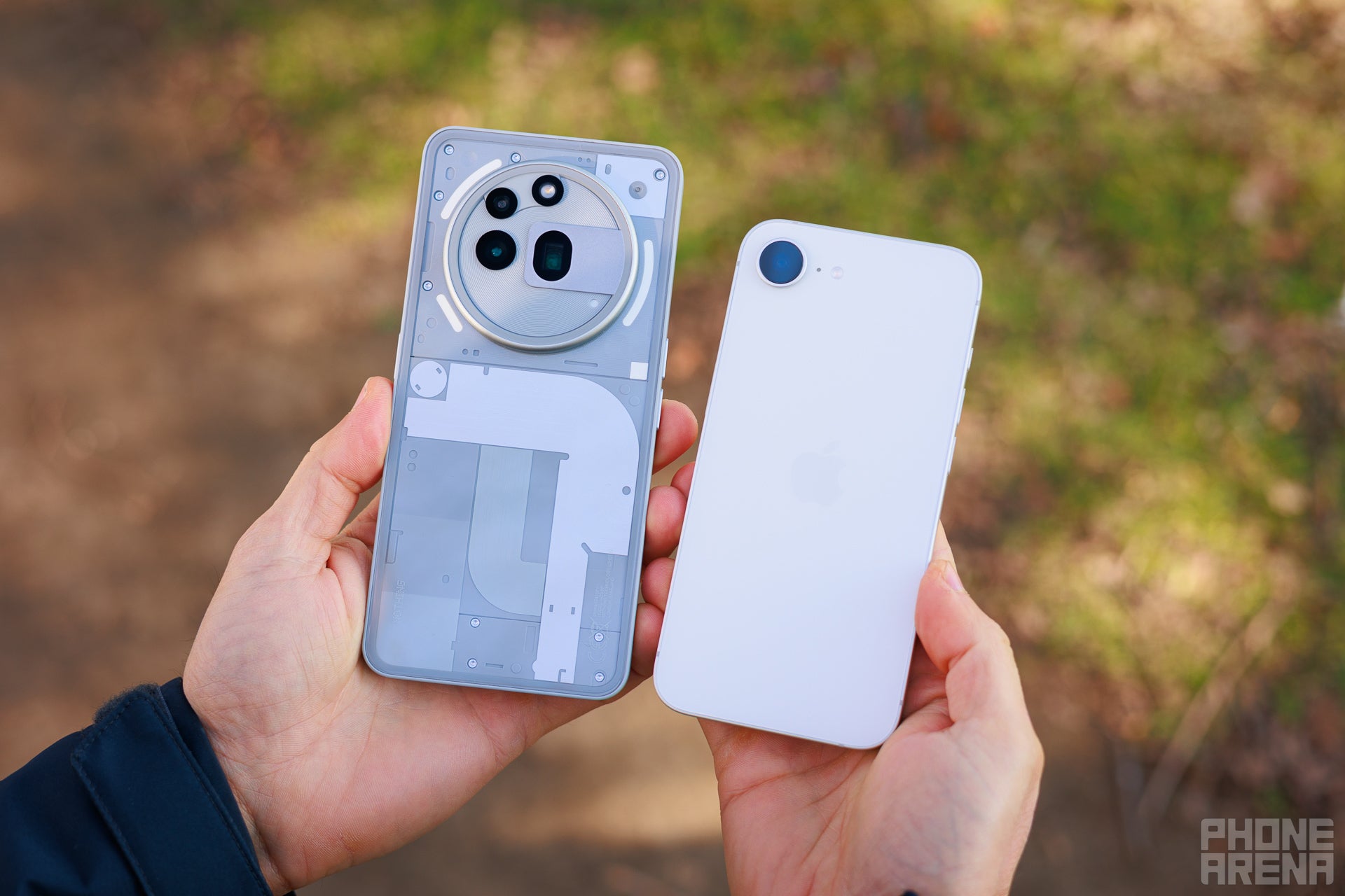 The Nothing phone has that fancy look and the LED light show (Image by PhoneArena) - Nothing Phone (3a) Pro vs Apple iPhone 16e: Differences explained