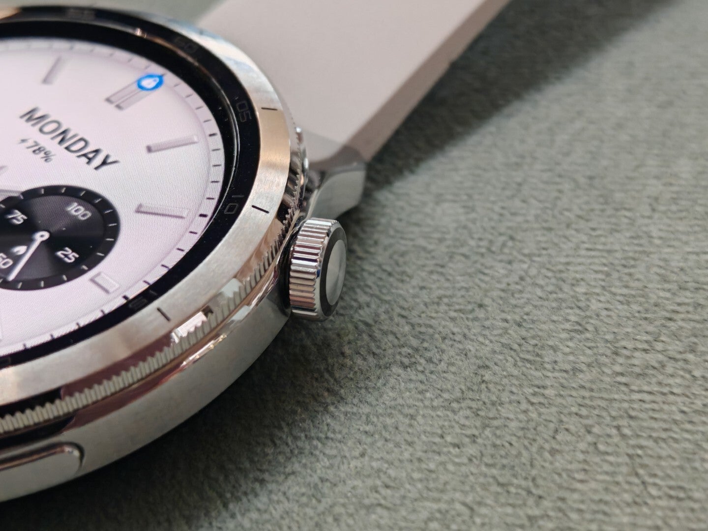 The rotating crown features a nice black accent | Image by PhoneArena - Xiaomi Watch S4 Review: Budget beauty