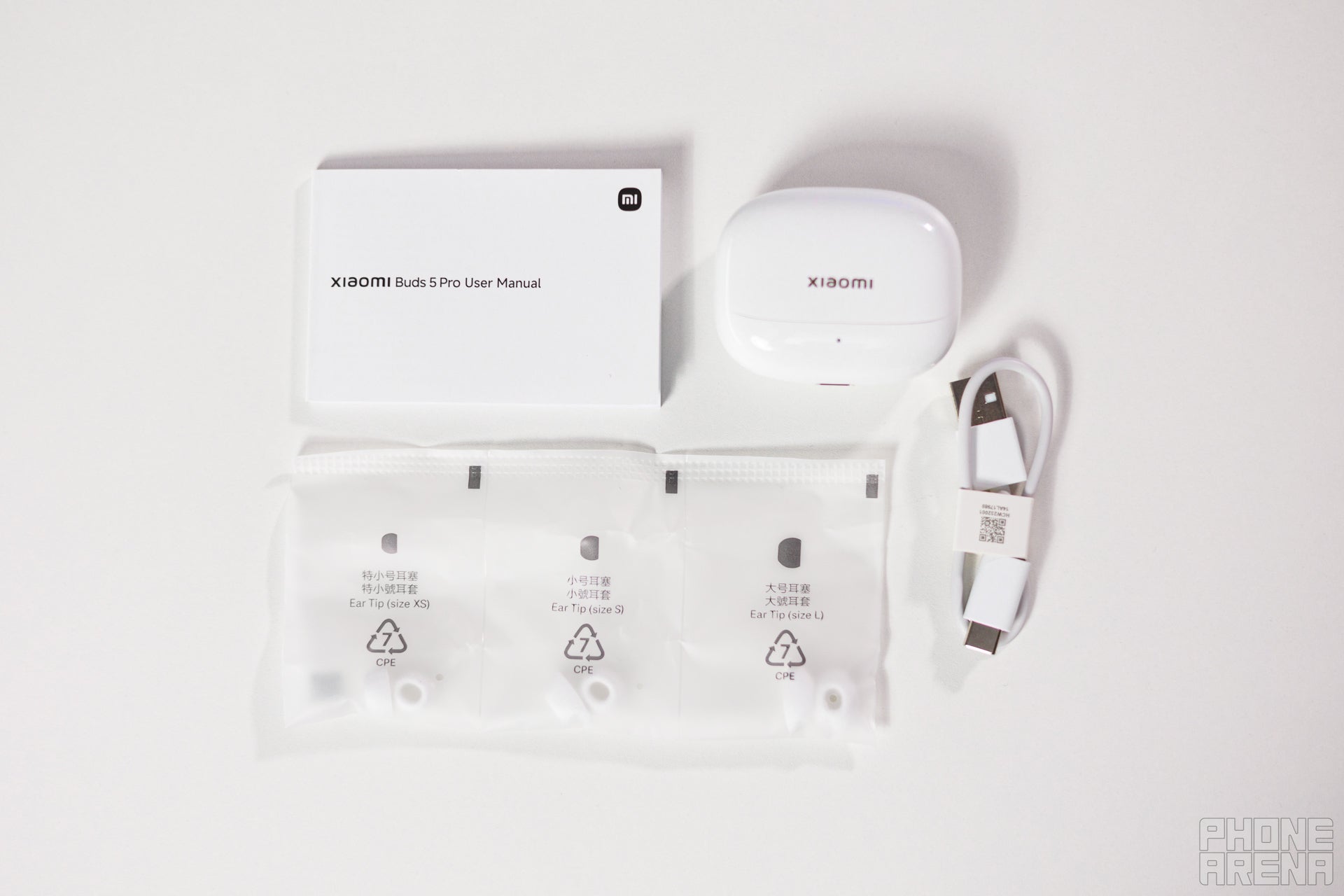 Box contents, three extra tip sizes (Image credit - PhoneArena) - Xiaomi Buds 5 Pro (Bluetooth) review: double-pinch on these