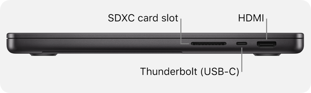Left-hand side of a MacBook Pro (Image Credit-Apple) - MacBook Air M4 vs MacBook Pro M4 (M4 Pro/Max): Which one is right for you?