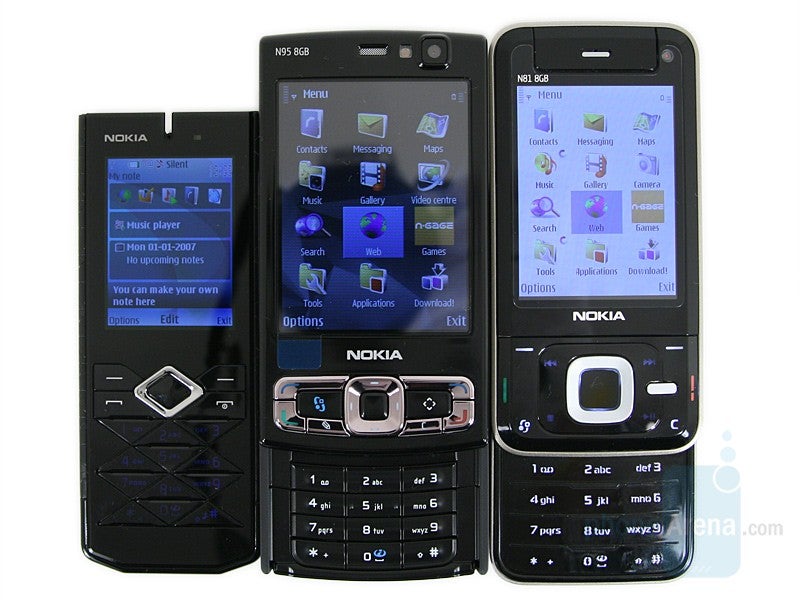 Left to right and bottom to top - Prism 7900, Nokia N95 8GB, Nokia N81 8GB - Nokia 7900 Prism Review