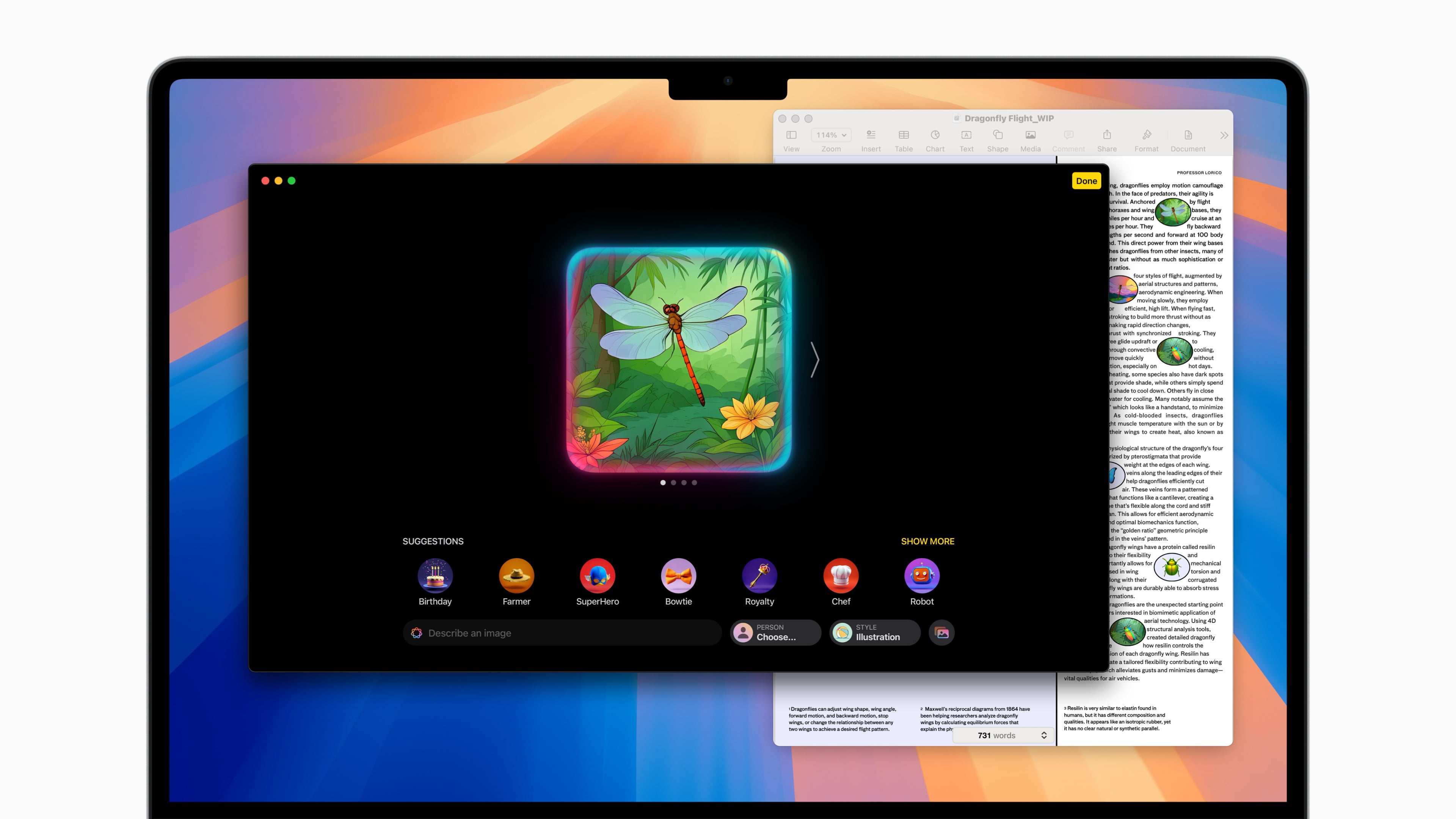 Apple Intelligence is great for generating dragonfly images, but not much else (Image Credit-Apple) - Apple MacBook Air M4 vs Microsoft Surface Laptop 7: macOS vs Windows in the ARM era