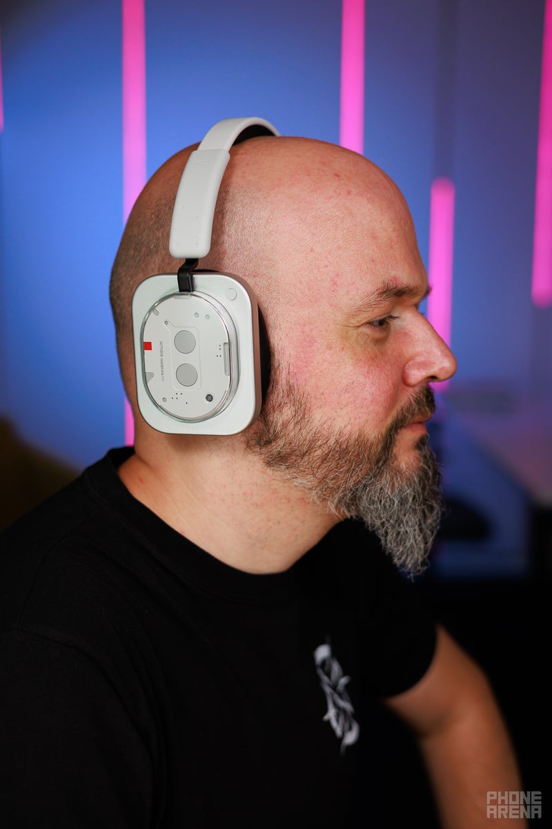 Nothing Headphone (1) on a person's head