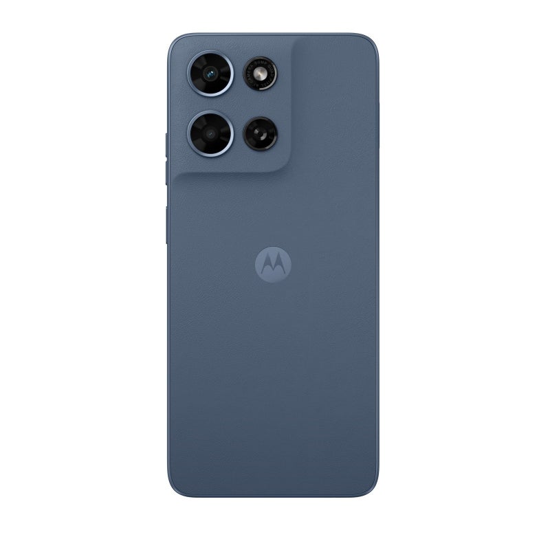 Blue Motorola phone back with quad camera layout