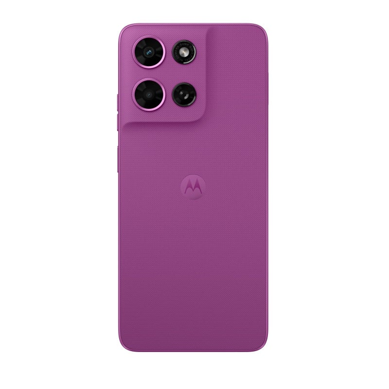Purple Motorola phone back with quad camera layout