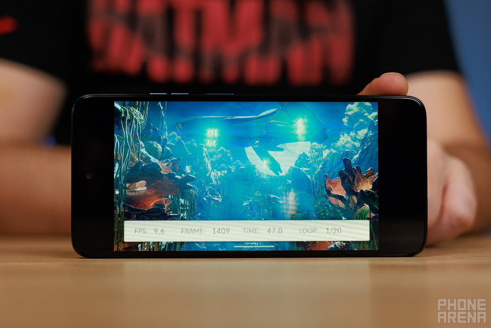 Moto G (2026) running a graphics benchmark in landscape mode