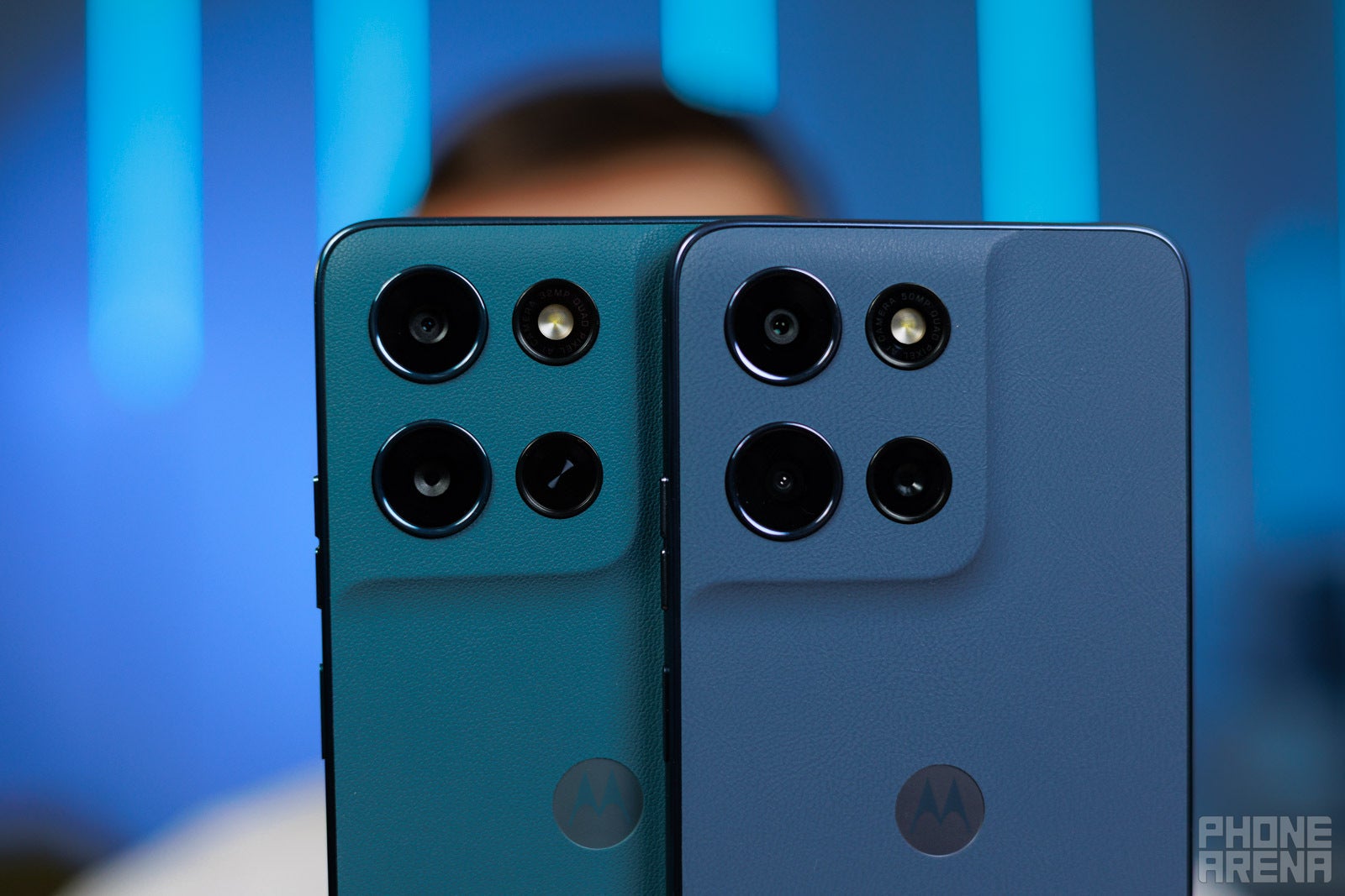 Close-up of Moto G Play (2026) and Moto G (2026) rear camera modules.