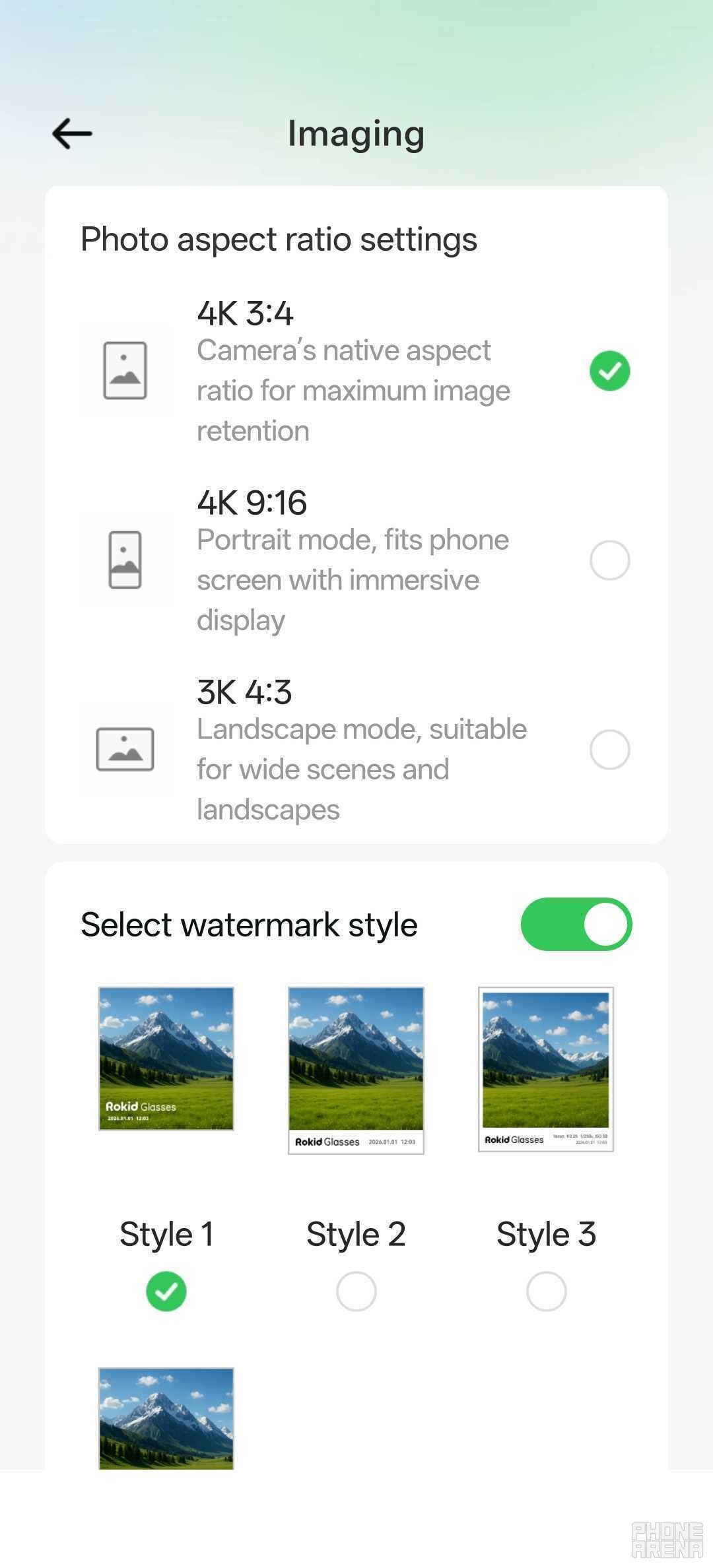 The image settings for the Rokid Glasses. | Image by PhoneArena - Rokid Glasses review: AI glasses with a screen