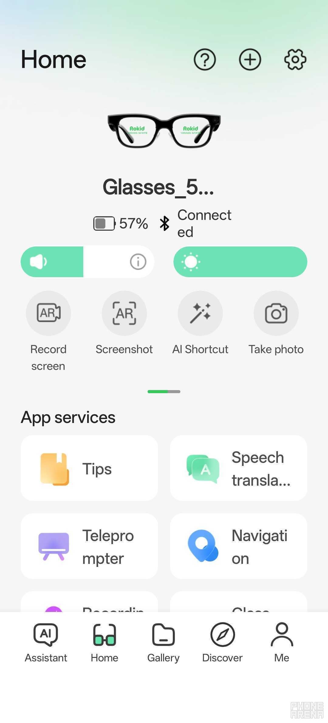 The Rokid app's main menu. | Image by PhoneArena - Rokid Glasses review: AI glasses with a screen