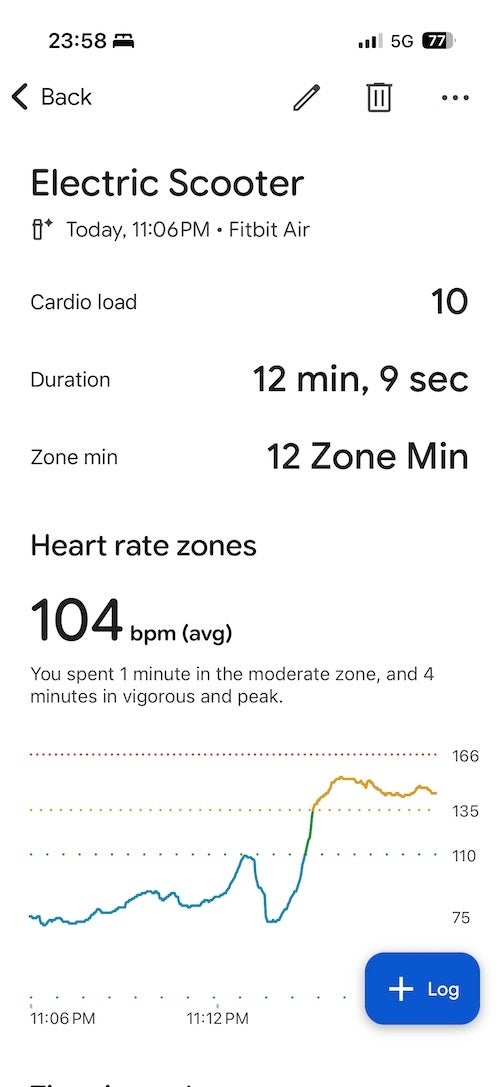 Notice the very strange bump to nearly 150bpm towards the end of the workout | Image by Screenshot by PhoneArena - Fitbit Air Review