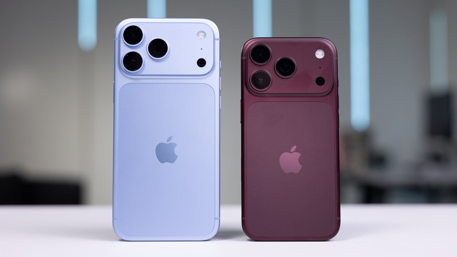 18 Pro Max in Glacier vs 18 Pro in Burgundy | Image by PhoneArena - iPhone 18 Pro Review: Battery life and new photographic styles are the stand-out upgrades