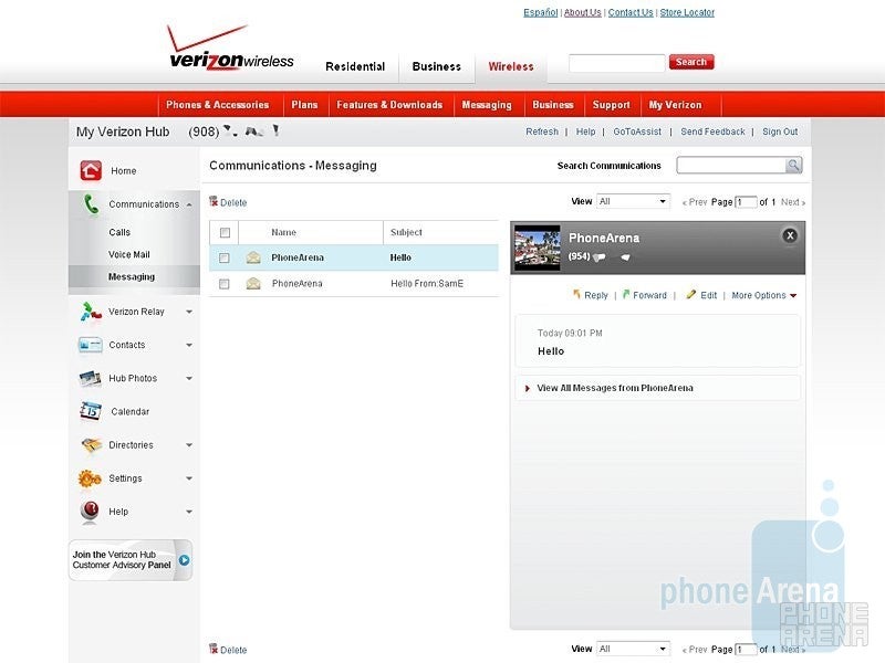 Checking the messages online on My Verizon website - Verizon Hub Review