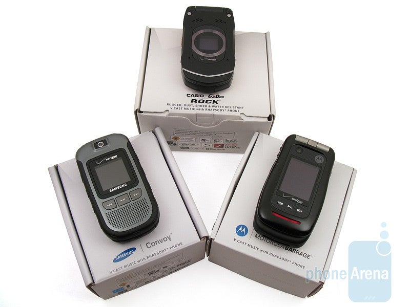 Casio G'zOne Rock, Motorola Barrage and Samsung Convoy: side by side