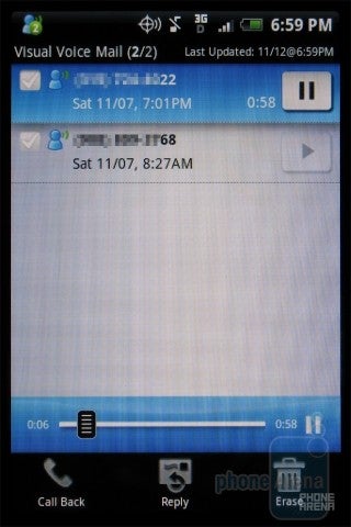 Verizon visual voicemailon the HTC DROID ERIS - HTC Hero and HTC DROID ERIS: side by side