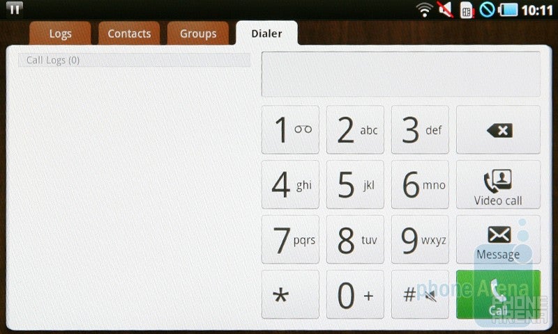 The dialing screen - Samsung Galaxy Tab Preview