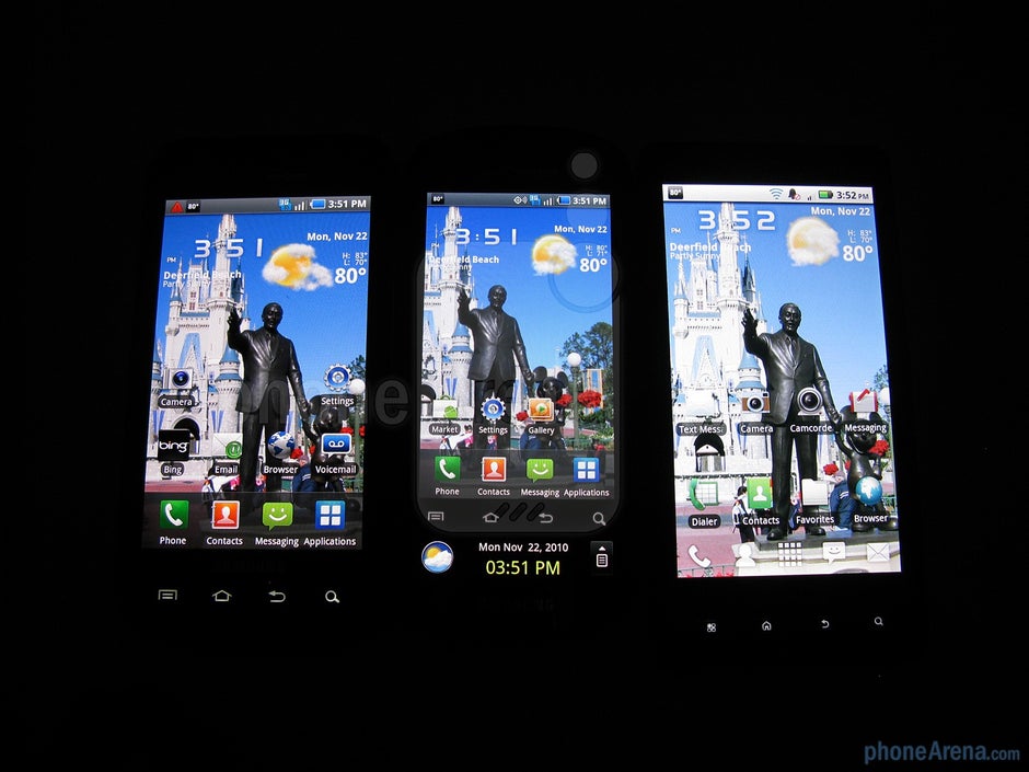 Samsung Continuum (middle), Samsung Fascinate (left), Motorola DROID X (right) - Samsung Continuum Review