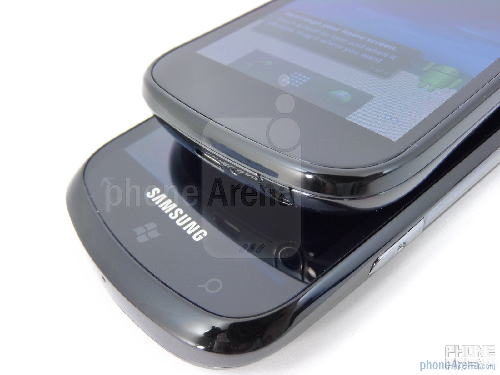 The capacitive buttons on the Samsung Focus (bottom) and the Google Nexus S (top) - Google Nexus S vs Samsung Focus