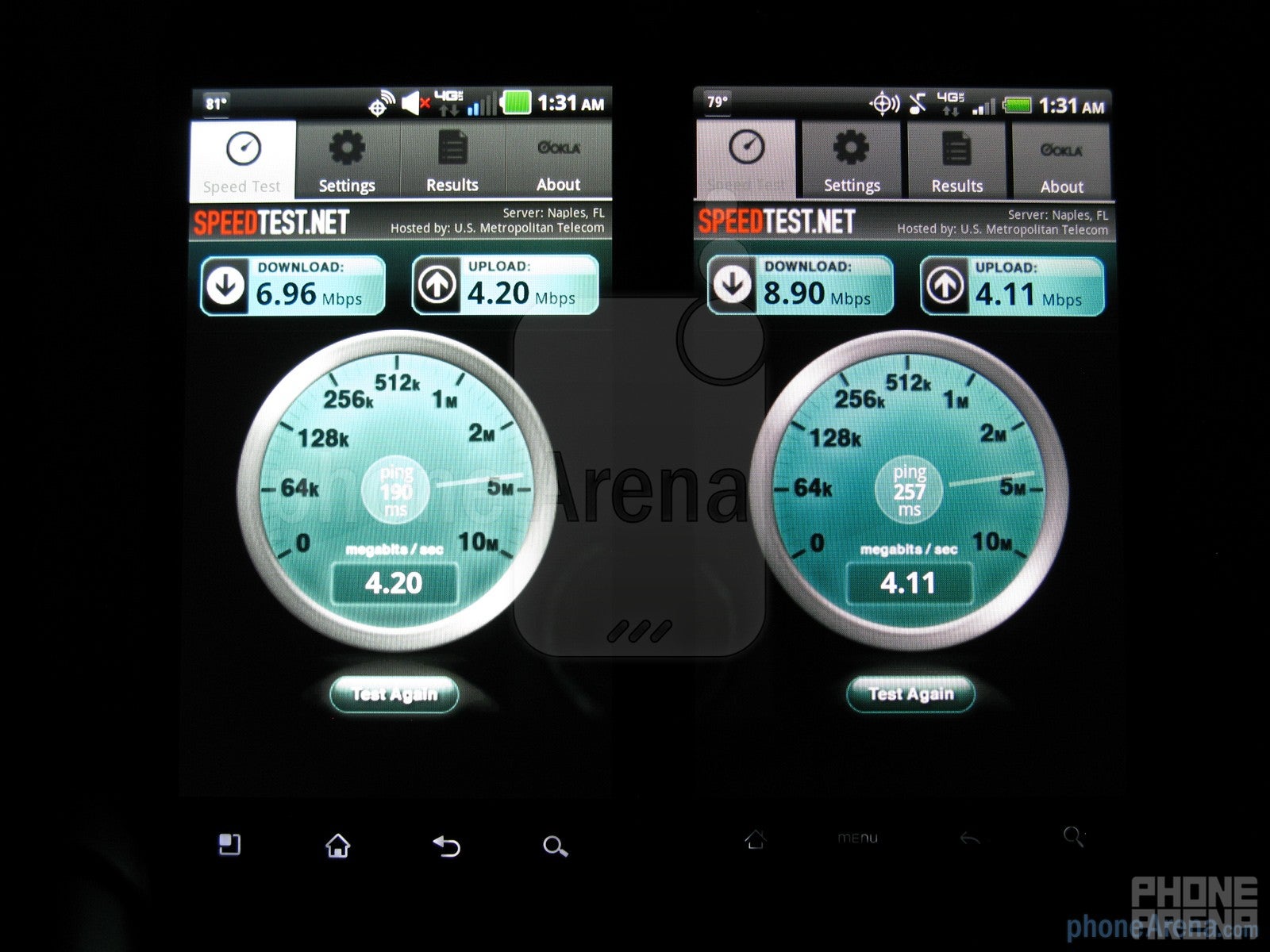 The Speedtest.net app - LG Revolution vs HTC ThunderBolt