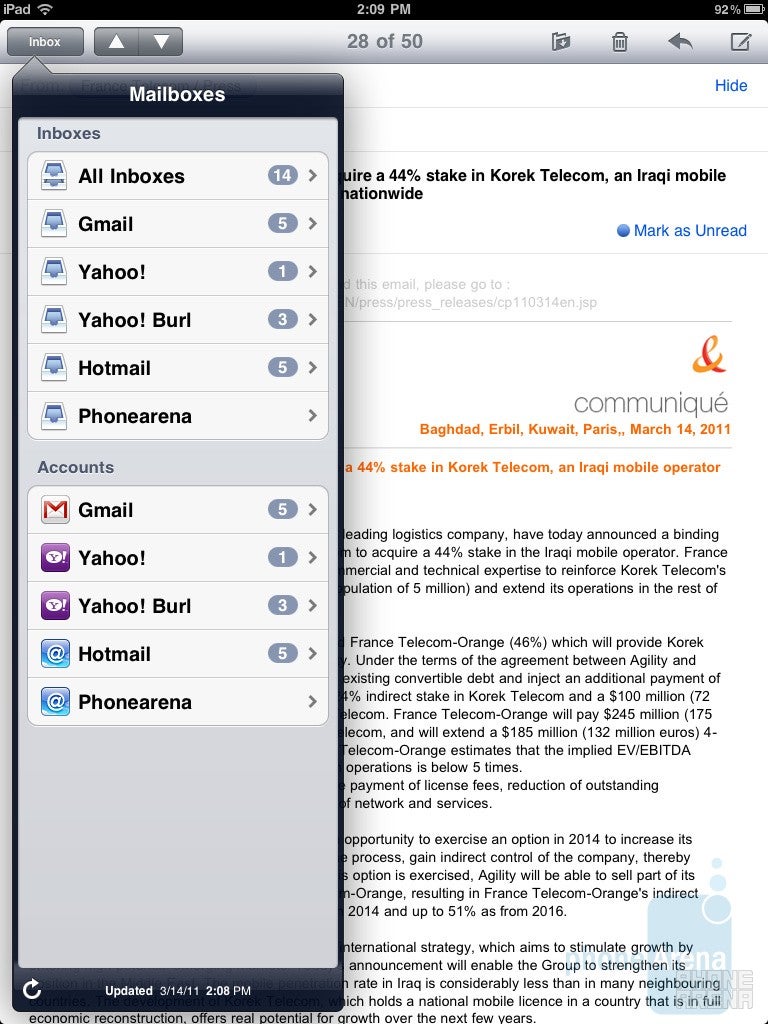 e-mail on the iPad 2 - Asus Transformer Prime vs Apple iPad 2