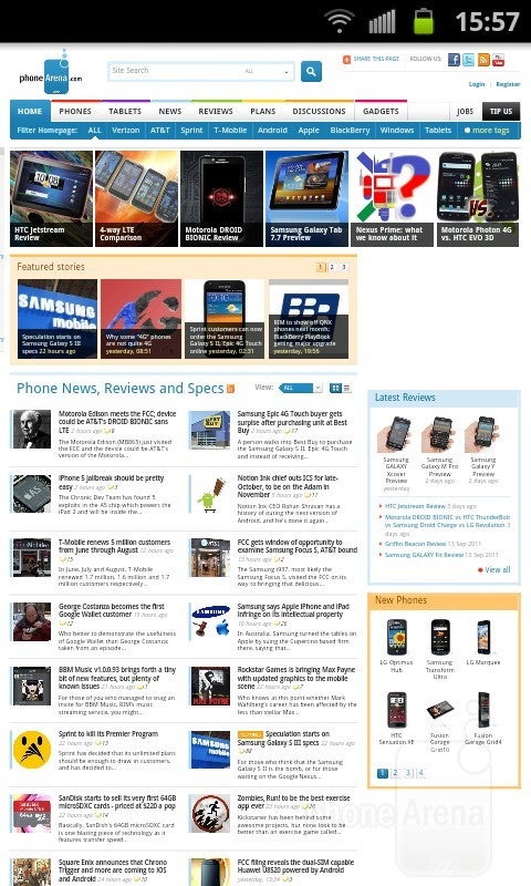 The stock browser of the Samsung Epic 4G Touch - Samsung Epic 4G Touch Review