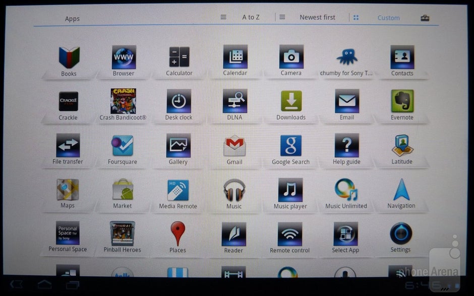 The interface of the Sony Tablet S - Sony Tablet S Review